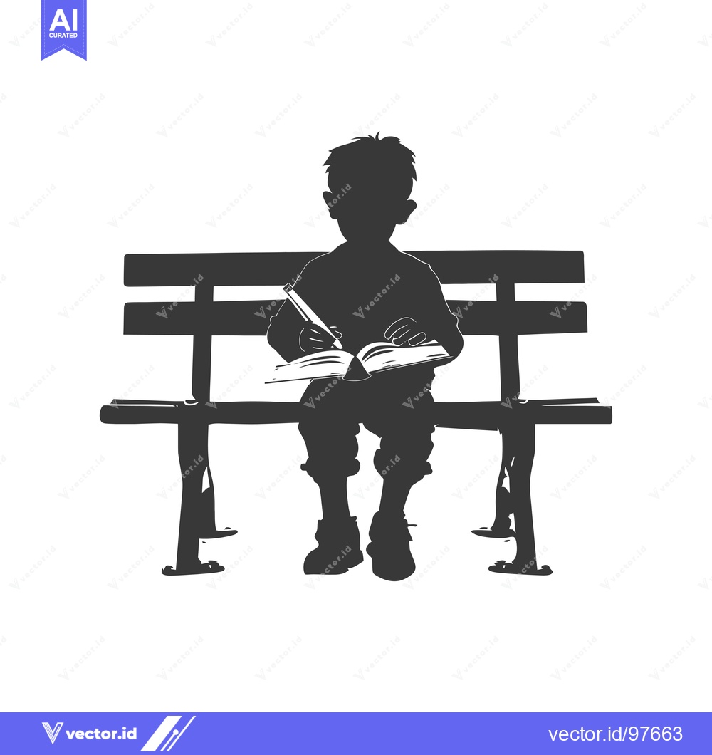 Premium Vector dari Silhouette of a child sitting on a bench and writing in a book