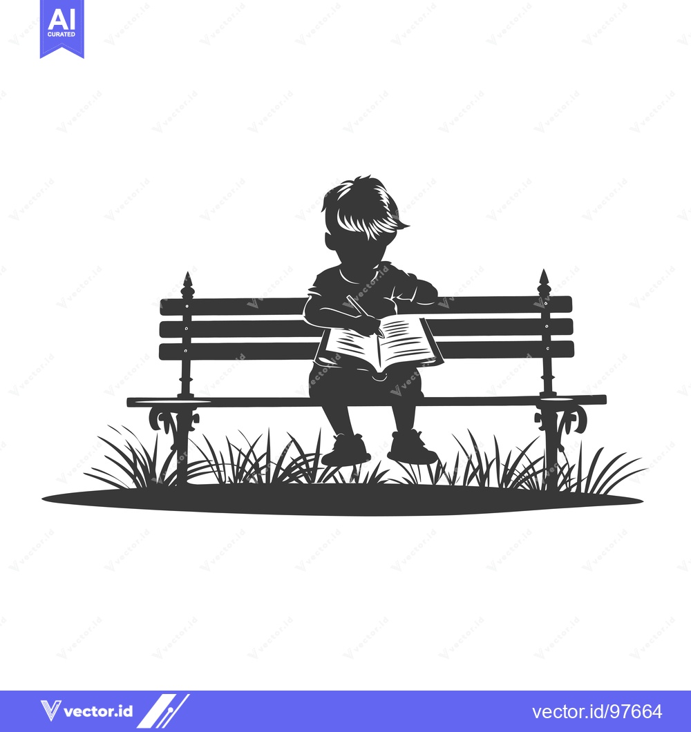 Premium Vector dari Silhouette of a Child Sitting on a Bench Writing in a Notebook