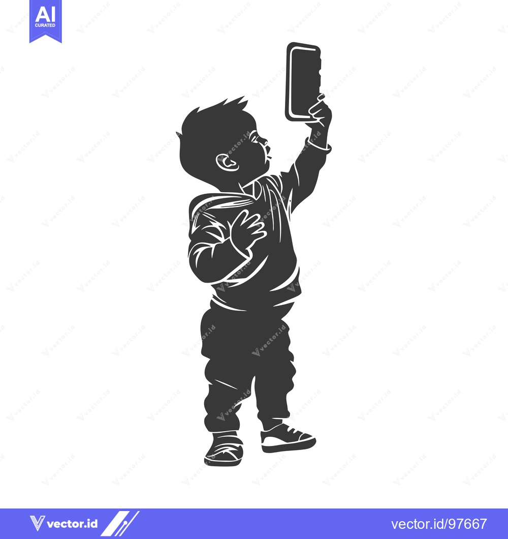 Premium Vector dari Silhouette of a Child Taking a Selfie with a Phone