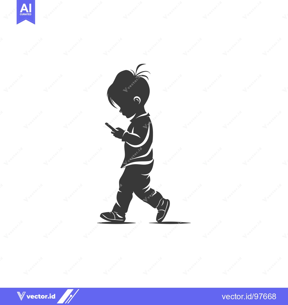 Premium Vector of Silhouette of a Child Walking and Using a Smartphone