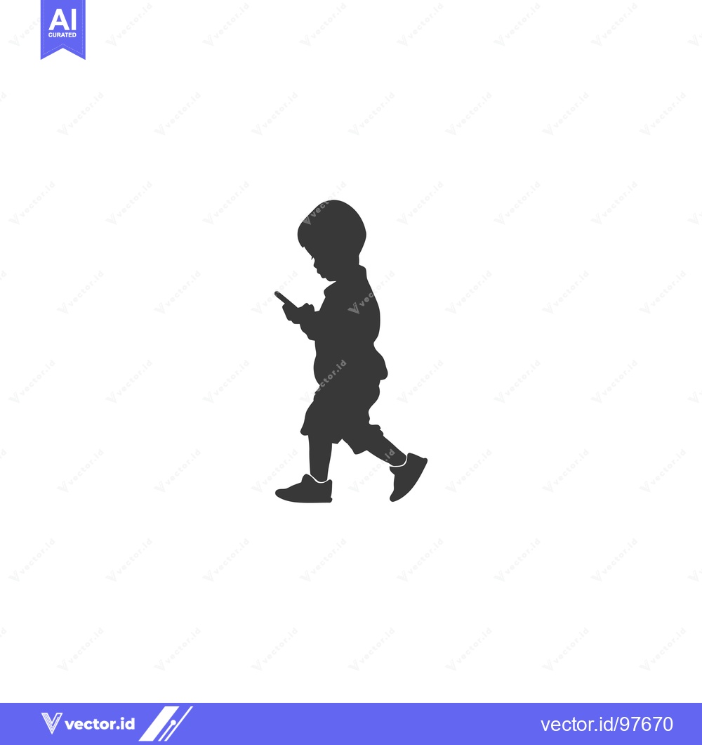 Premium Vector dari Silhouette of a child walking while using a smartphone