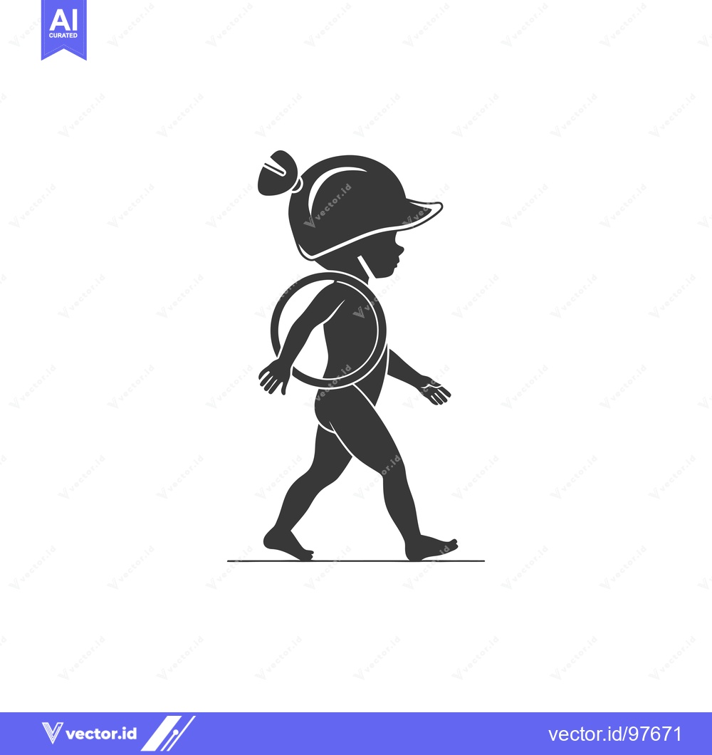 Premium Vector dari Silhouette of a Child Walking with a Hoop and a Hat
