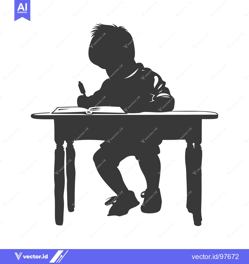 Premium Vector dari Silhouette of a child writing at a desk
