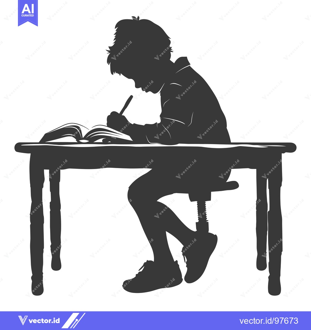 Premium Vector of Silhouette of a Child Writing at a Desk
