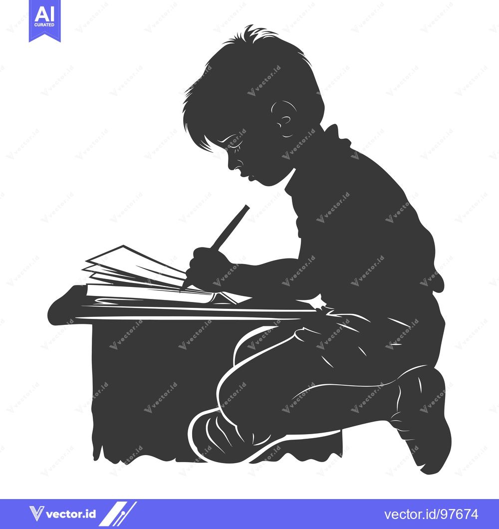 Premium Vector dari Silhouette of a Child Writing at a Desk