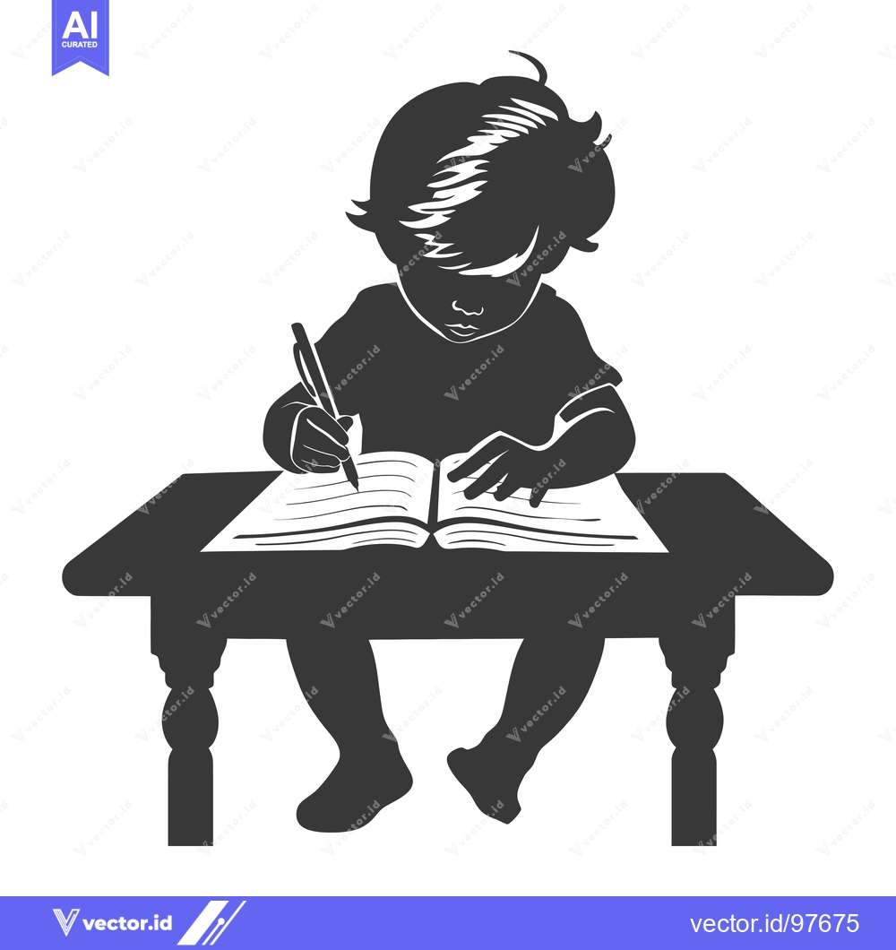 Premium Vector dari Silhouette of a Child Writing at a Table