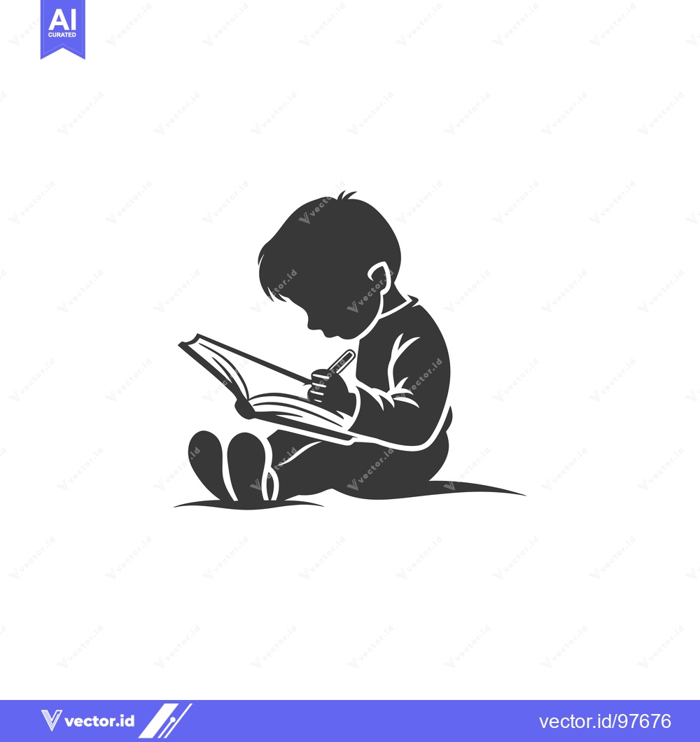 Premium Vector dari Silhouette of a Child Writing in a Book