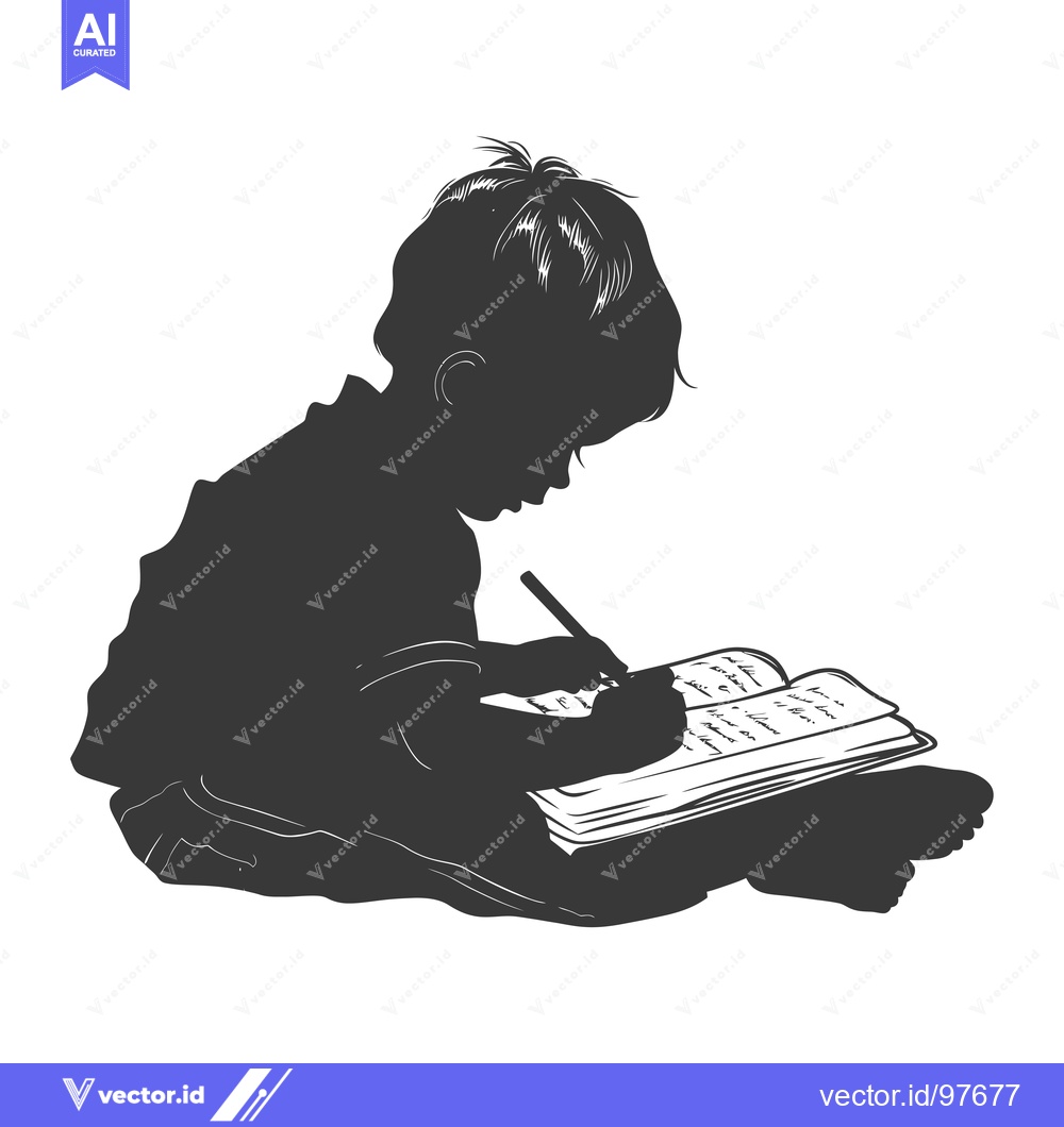 Premium Vector dari Silhouette of a Child Writing in a Book