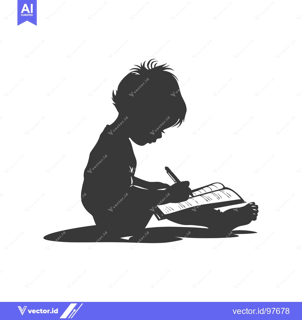 Premium Vector of Silhouette of a Child Writing in a Book