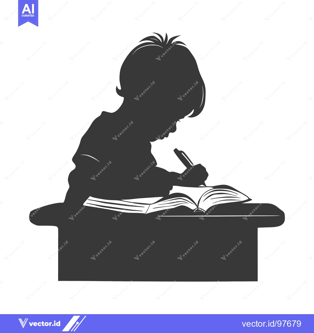 Premium Vector of Silhouette of a Child Writing in a Book at a Desk