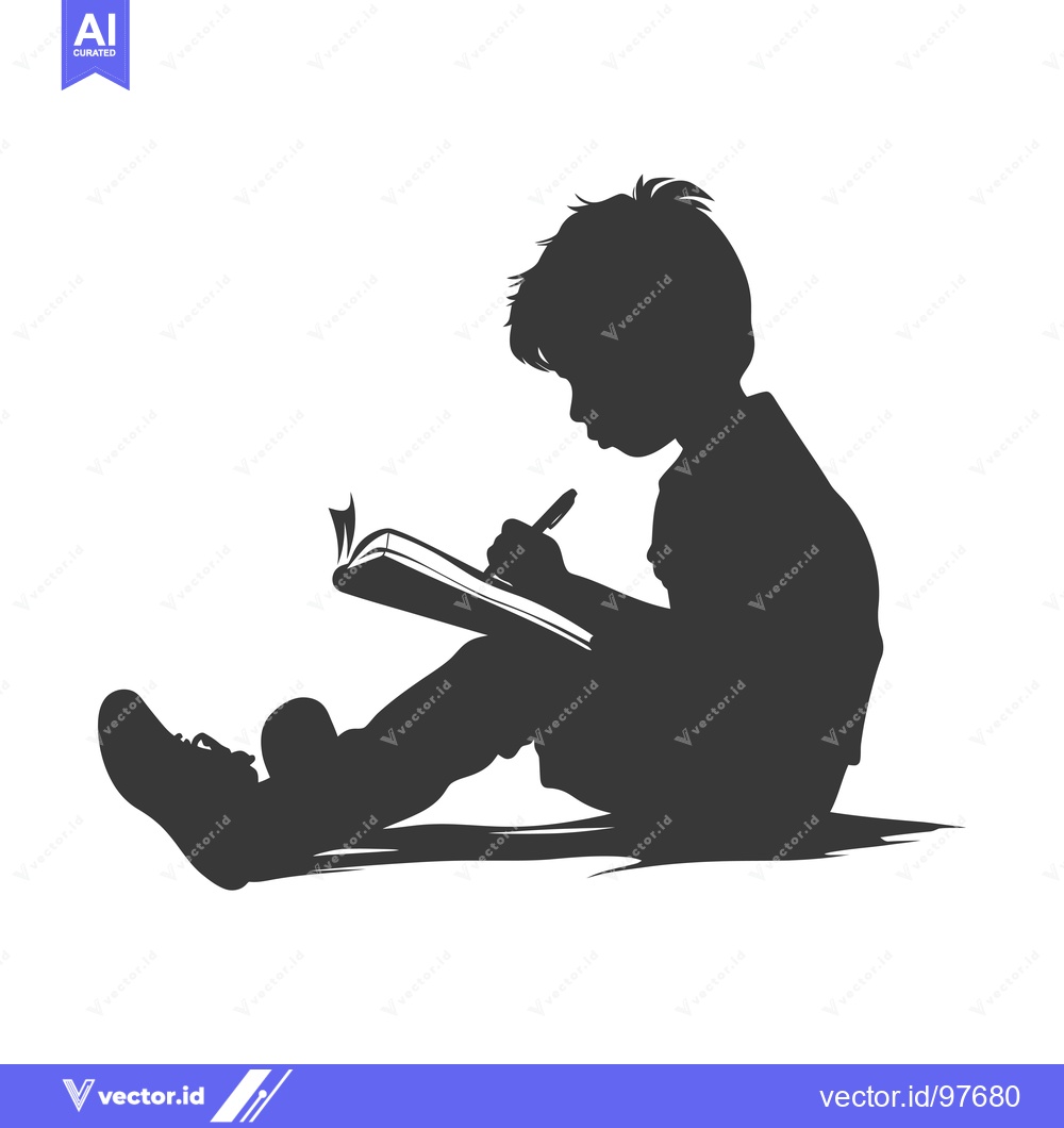 Premium Vector dari Silhouette of a Child Writing in a Notebook