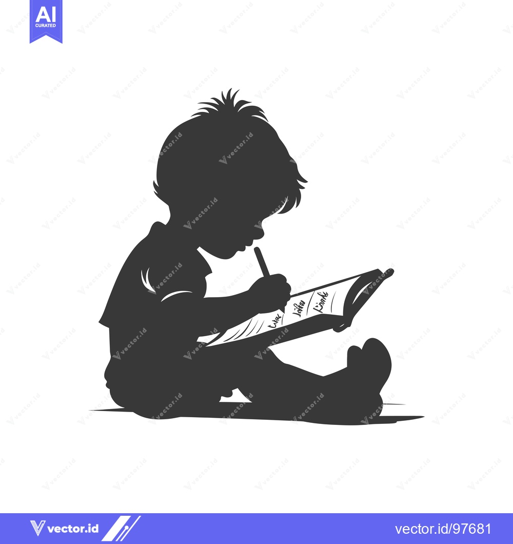 Premium Vector of Silhouette of a Child Writing in a Notebook