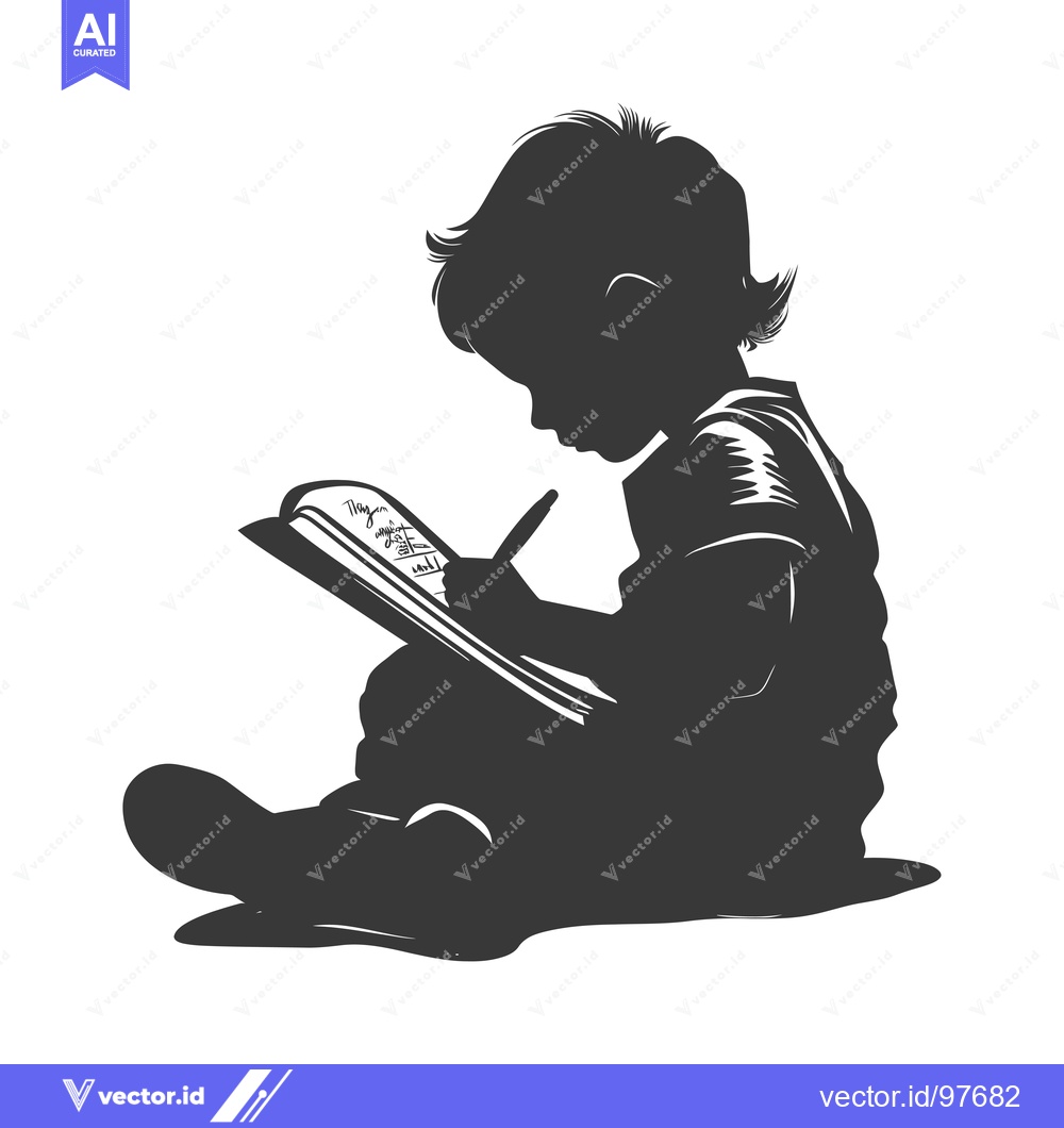Premium Vector of Silhouette of a child writing in a notebook