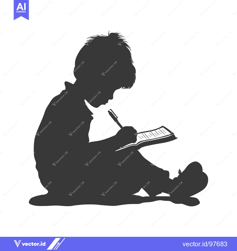 Premium Vector of Silhouette of a Child Writing in a Notebook