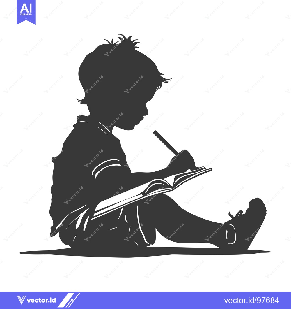 Premium Vector dari Silhouette of a Child Writing in a Notebook