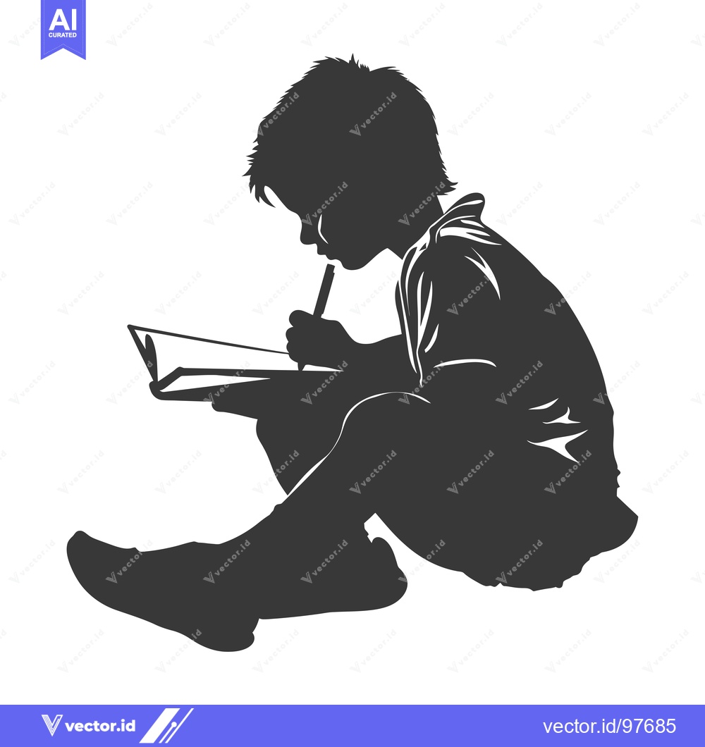 Premium Vector dari Silhouette of a Child Writing in a Notebook