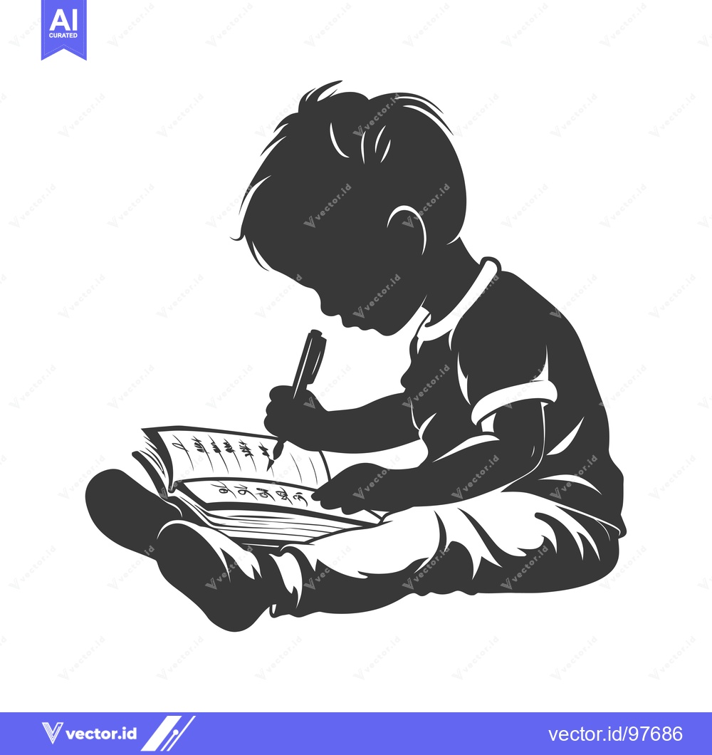 Premium Vector dari Silhouette of a Child Writing in a Notebook