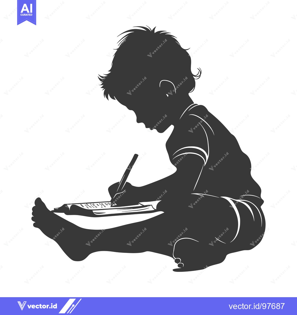 Premium Vector of Silhouette of a Child Writing in a Notebook