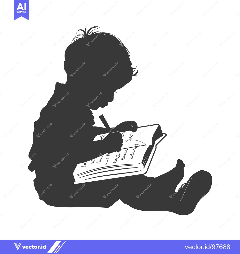 Premium Vector dari Silhouette of a Child Writing in a Notebook