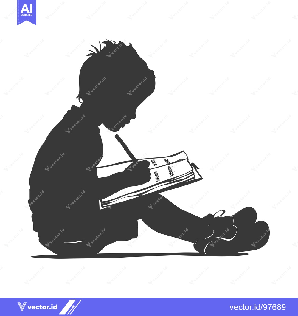 Premium Vector dari Silhouette of a Child Writing in a Notebook