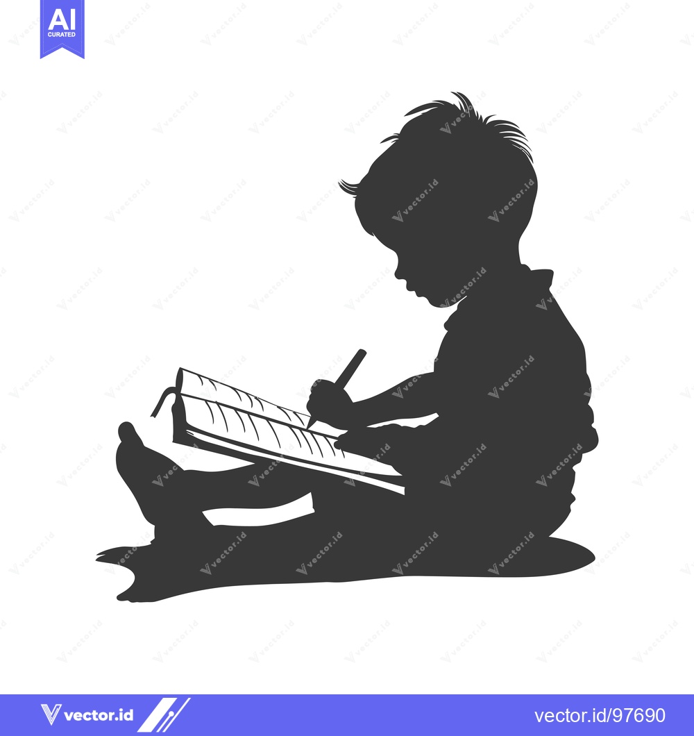 Premium Vector dari Silhouette of a Child Writing in a Notebook