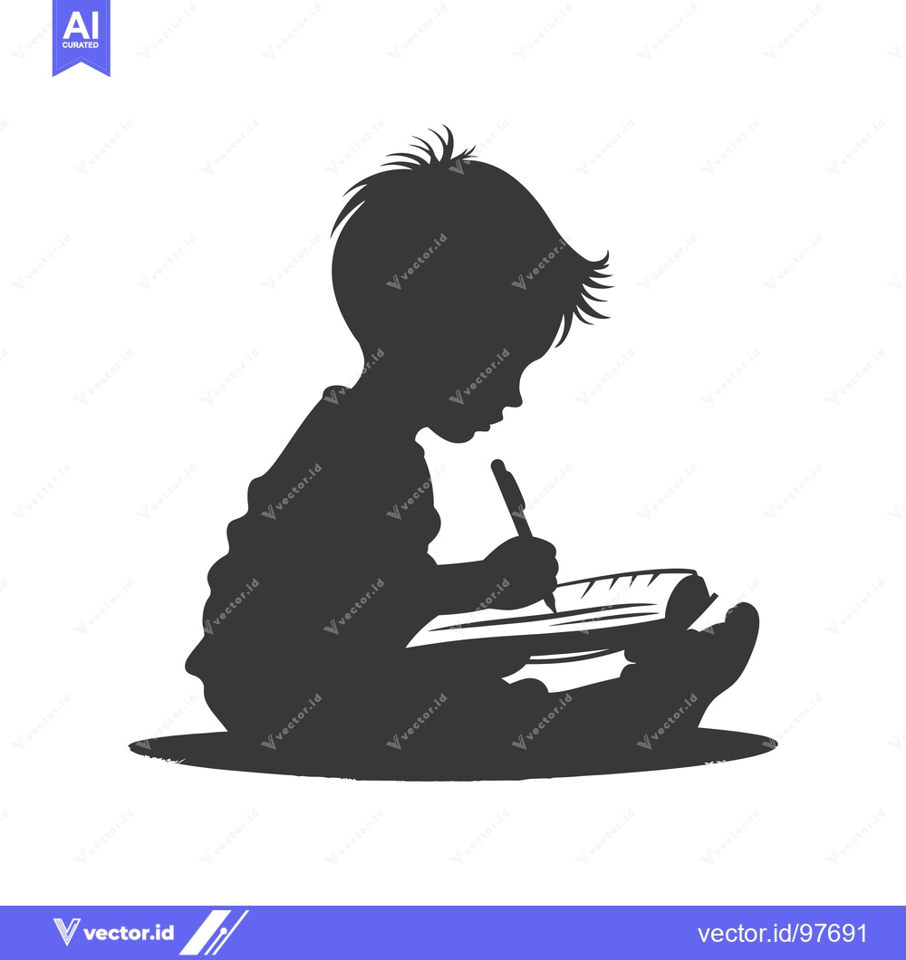 Premium Vector dari Silhouette of a Child Writing in a Notebook