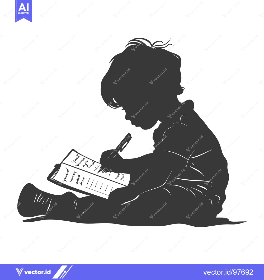 Premium Vector of Silhouette of a Child Writing in a Notebook