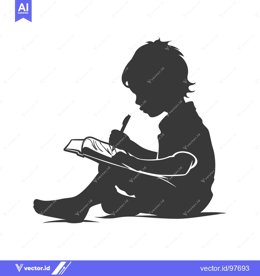 Premium Vector of Silhouette of a Child Writing in a Notebook