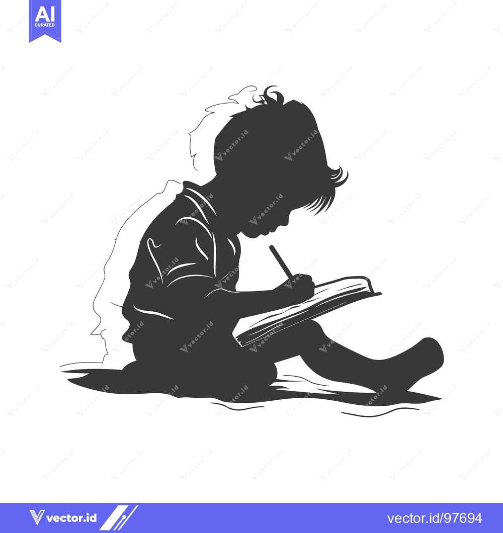 Premium Vector dari Silhouette of a Child Writing in a Notebook