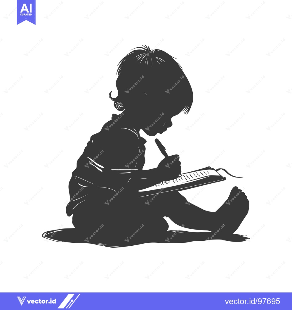 Premium Vector of Silhouette of a Child Writing in a Notebook
