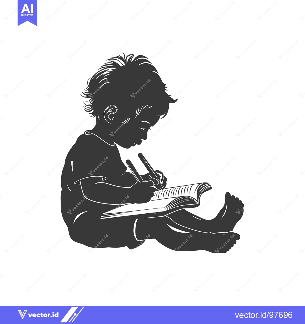 Premium Vector dari Silhouette of a Child Writing in a Notebook