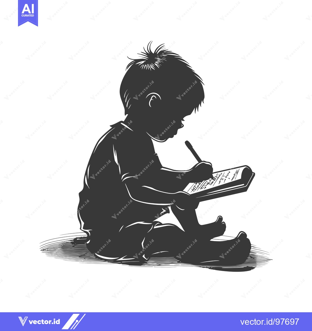 Premium Vector dari Silhouette of a Child Writing in a Notebook