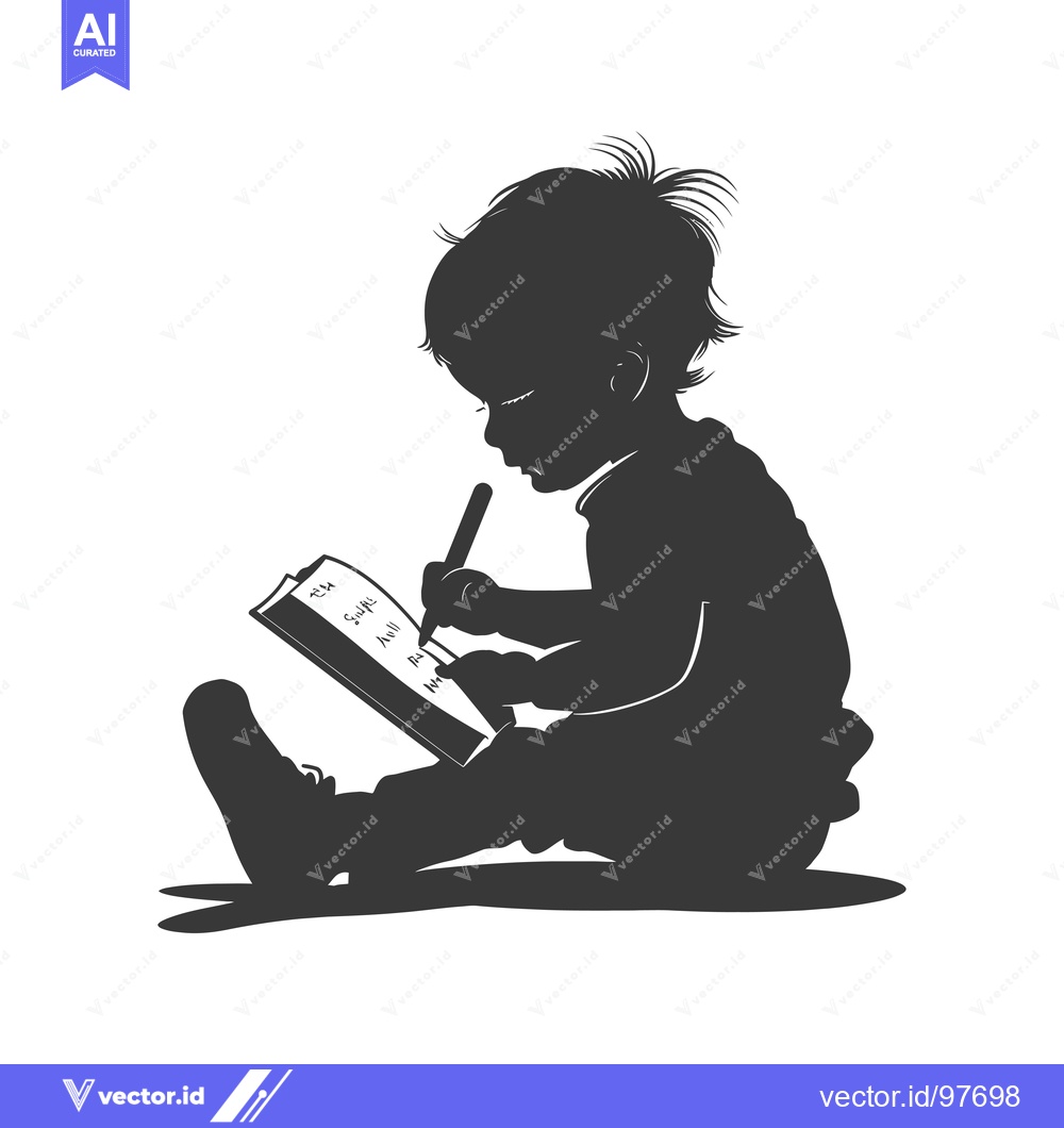 Premium Vector of Silhouette of a Child Writing in a Notebook