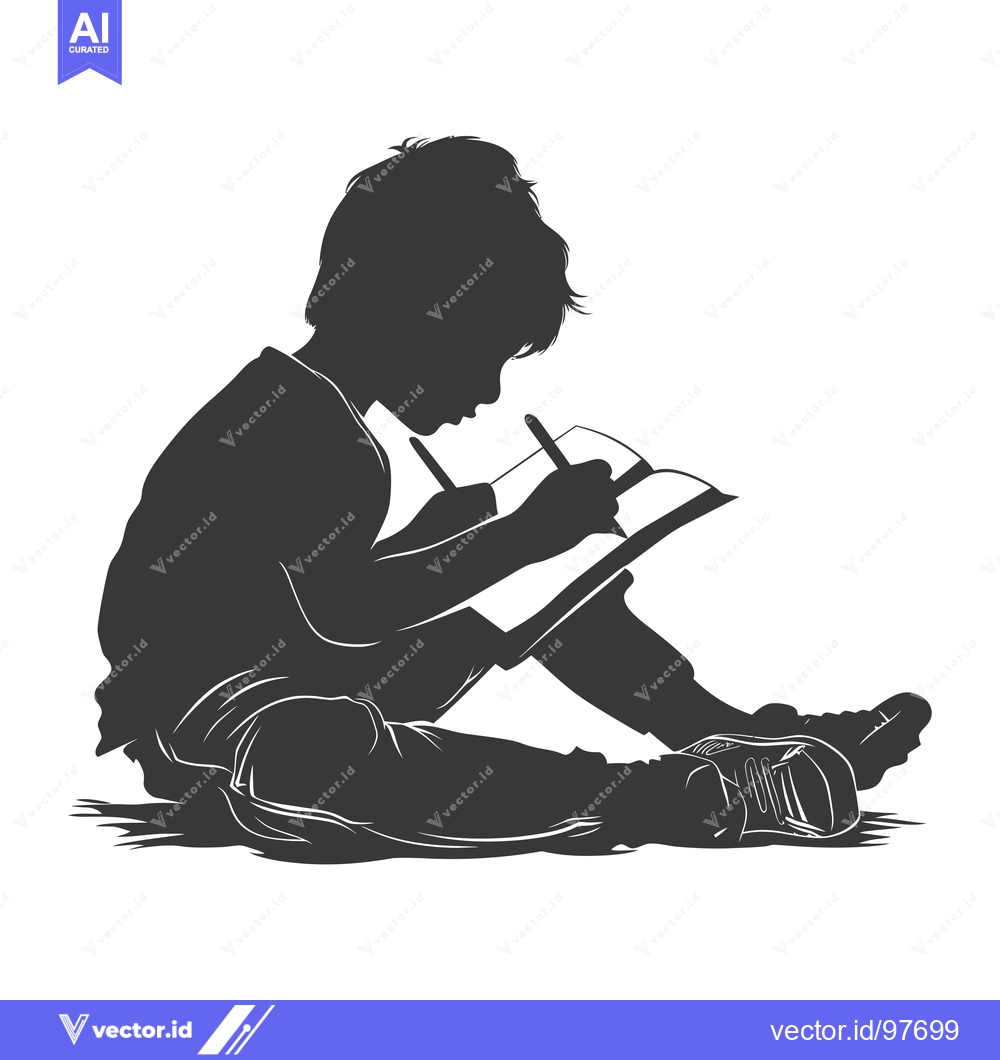 Premium Vector dari Silhouette of a Child Writing in a Notebook
