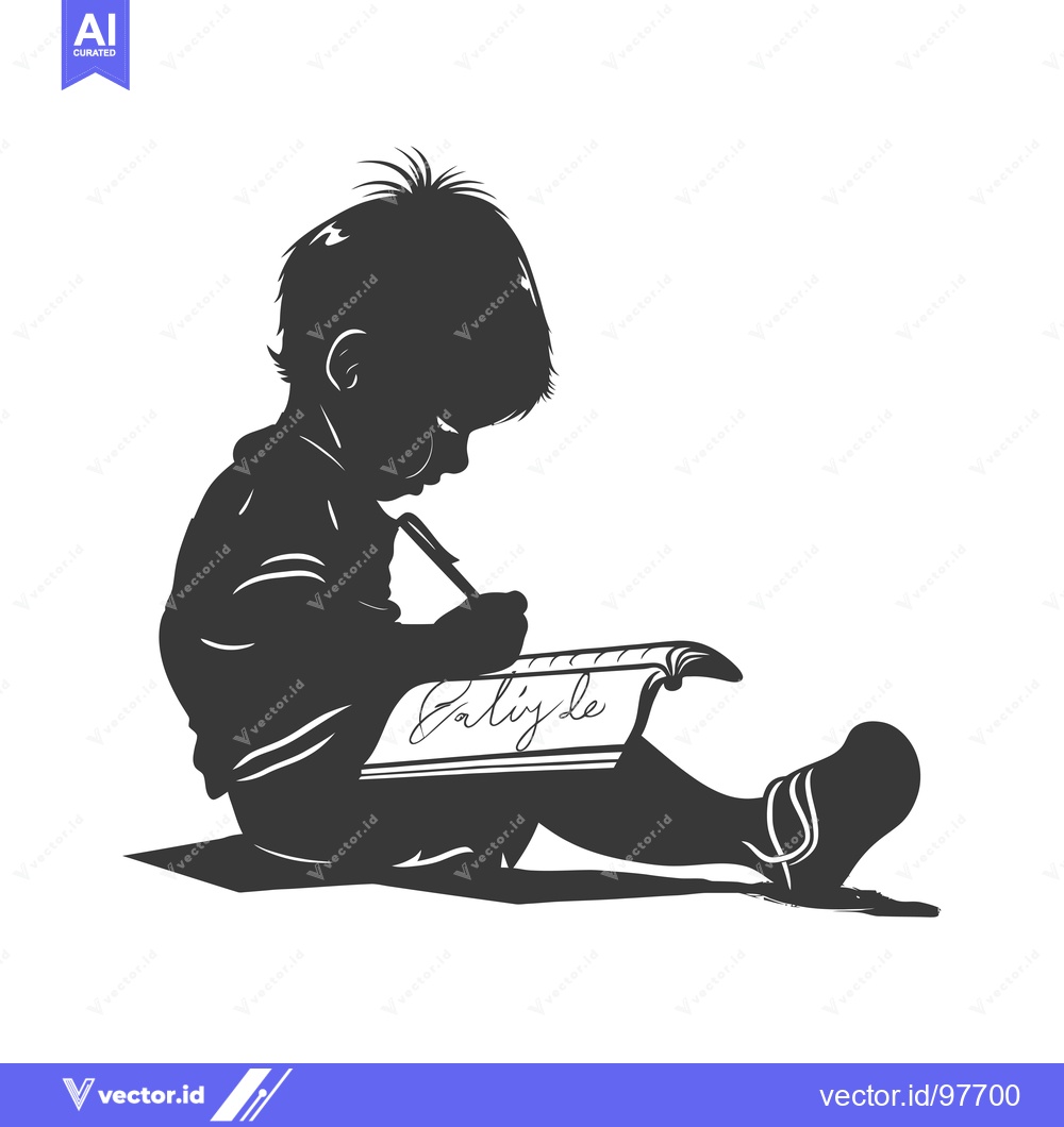 Premium Vector dari Silhouette of a Child Writing in a Notebook
