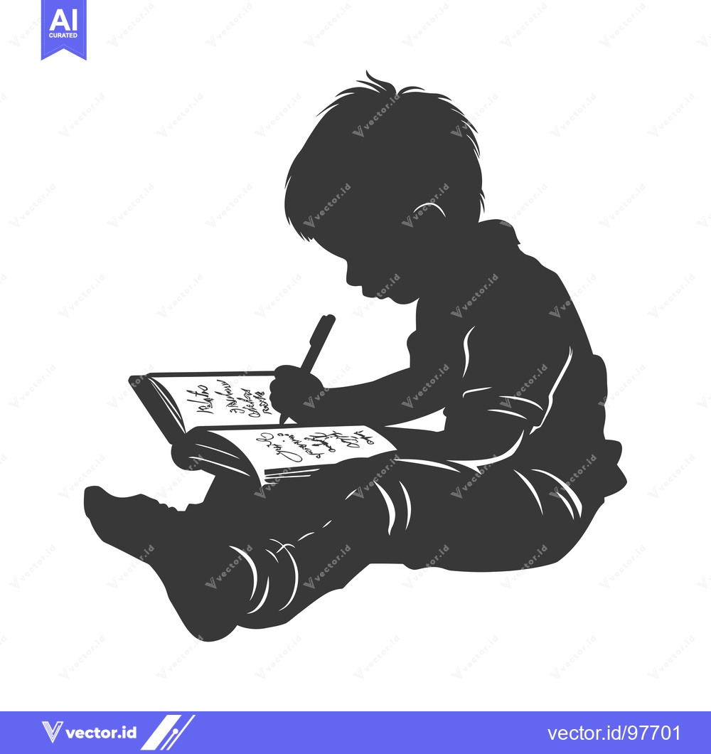 Premium Vector dari Silhouette of a child writing in a notebook