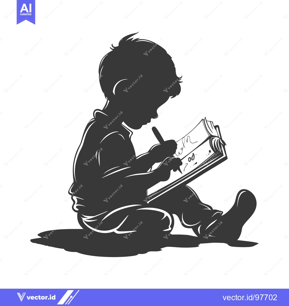 Premium Vector dari Silhouette of a Child Writing in a Notebook