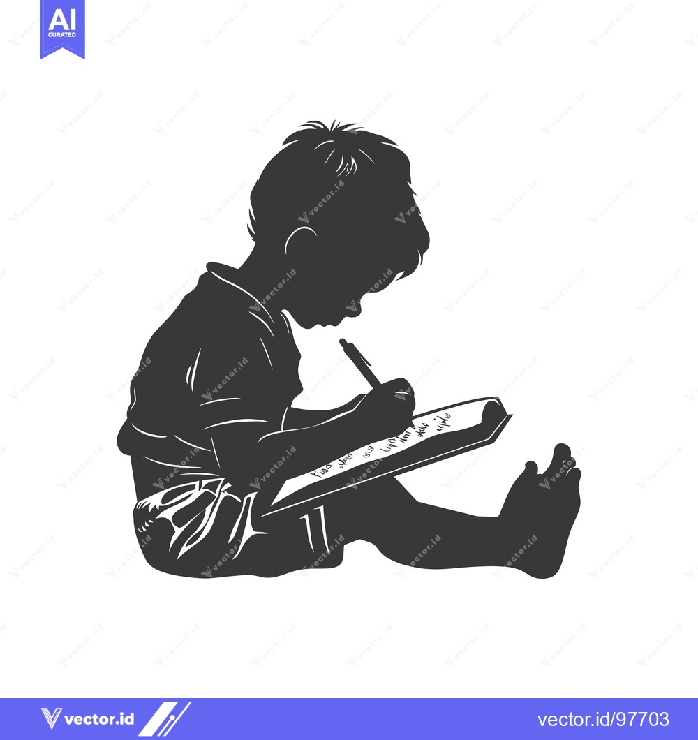 Premium Vector dari Silhouette of a Child Writing in a Notebook