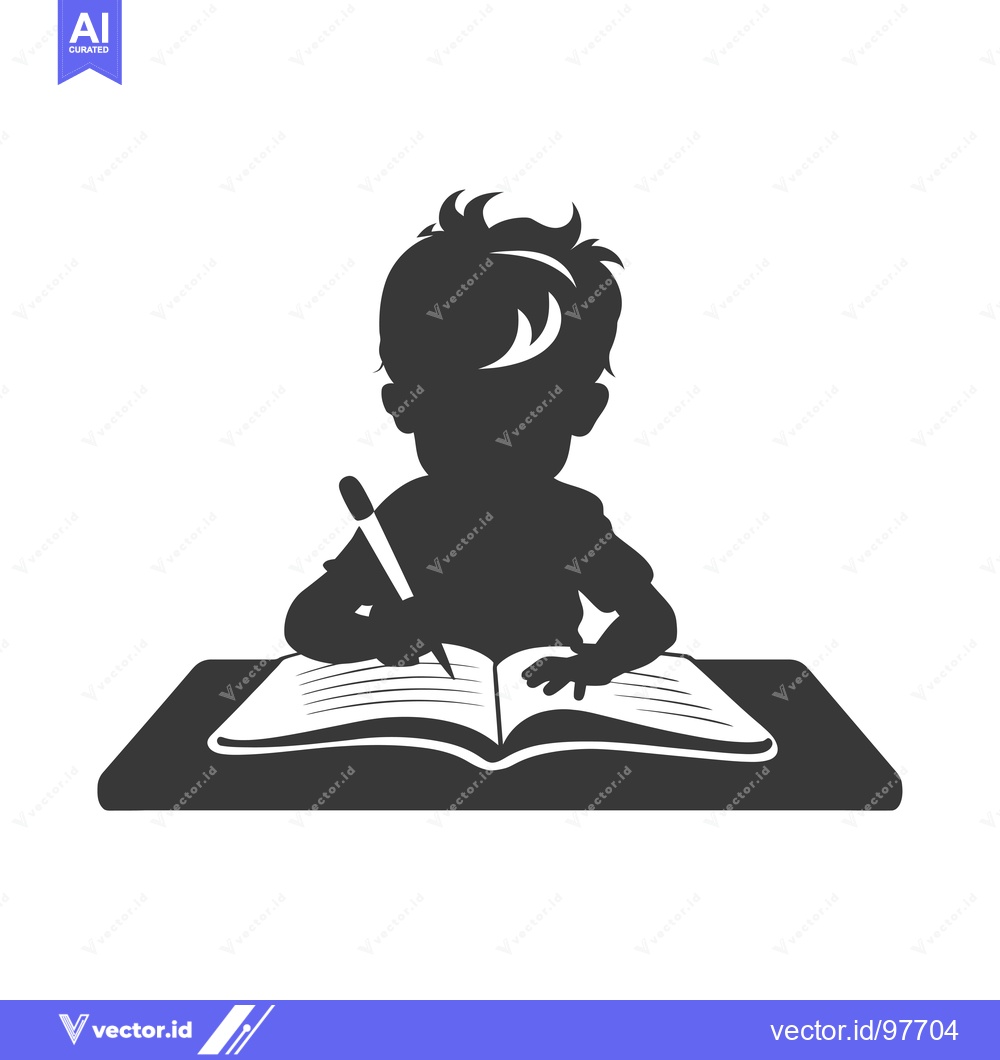 Premium Vector of Silhouette of a child writing in a notebook
