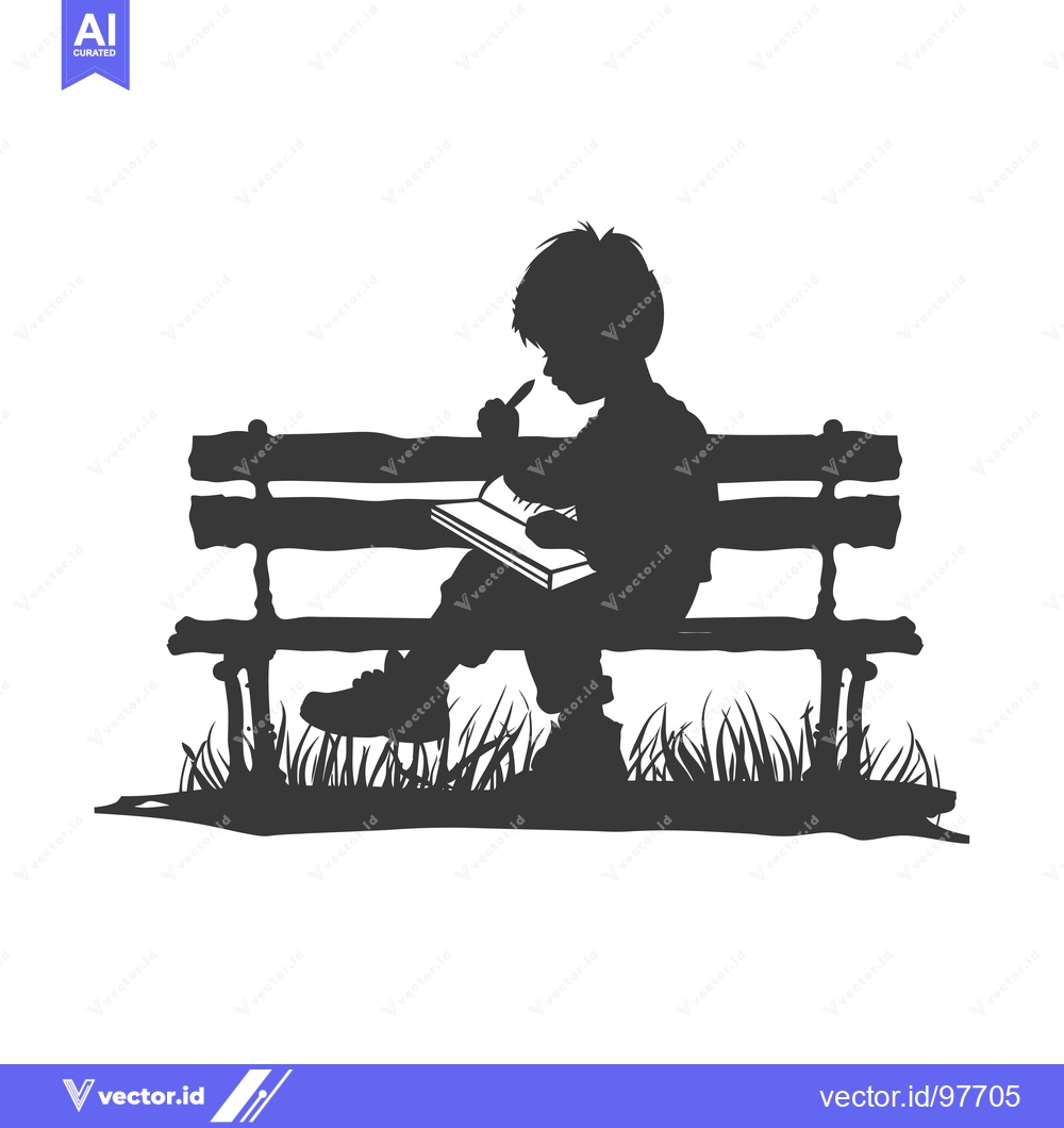 Premium Vector dari Silhouette of a Child Writing on a Bench