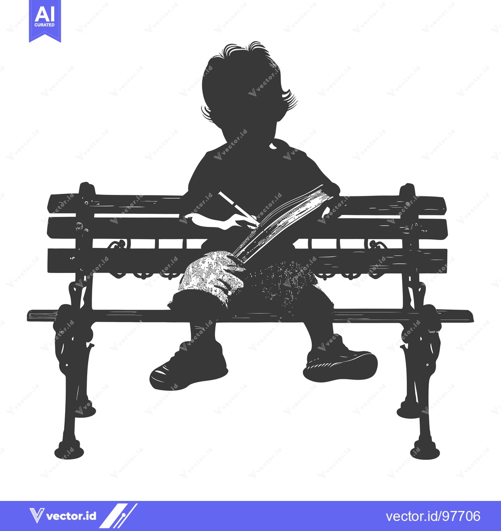 Premium Vector dari Silhouette of a child writing on a park bench