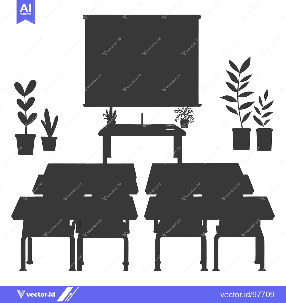 Premium Vector dari Silhouette of a classroom with desks and a projector screen