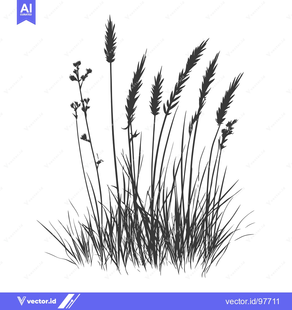 Premium Vector of Silhouette of a Cluster of Tall Grass with Seed Heads