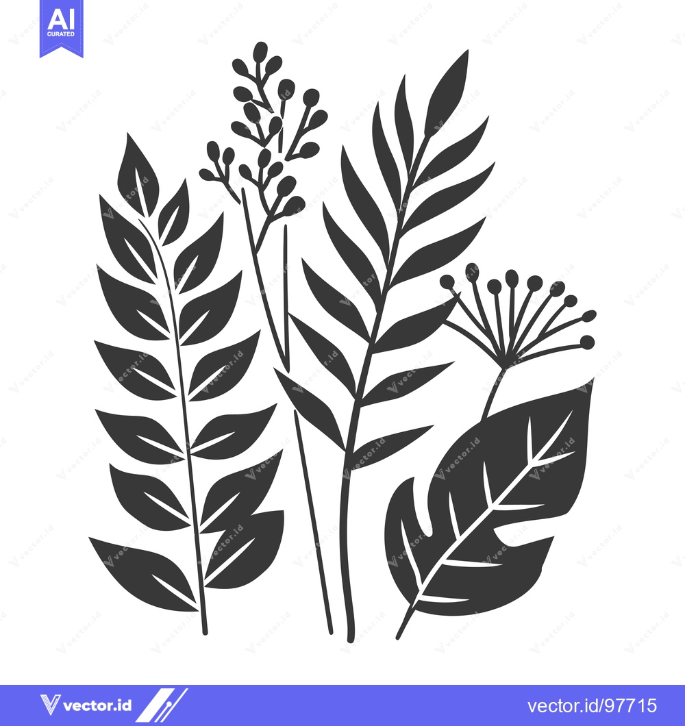 Premium Vector dari Silhouette of a Collection of Stylized Plant Foliage