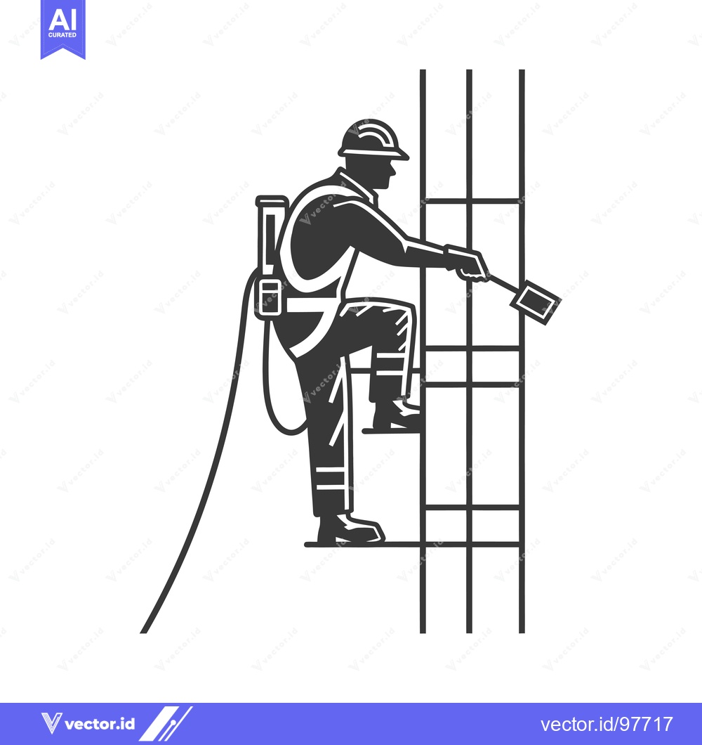 Premium Vector dari Silhouette of a Construction Worker Ascending a Ladder