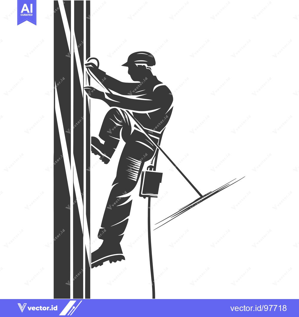 Premium Vector dari Silhouette of a Construction Worker Ascending a Tall Structure
