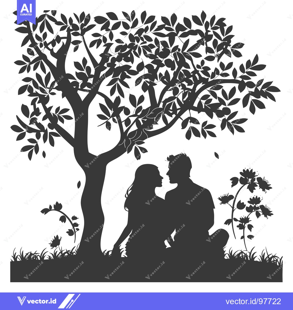 Premium Vector dari Silhouette of a Couple Embracing Under a Tree