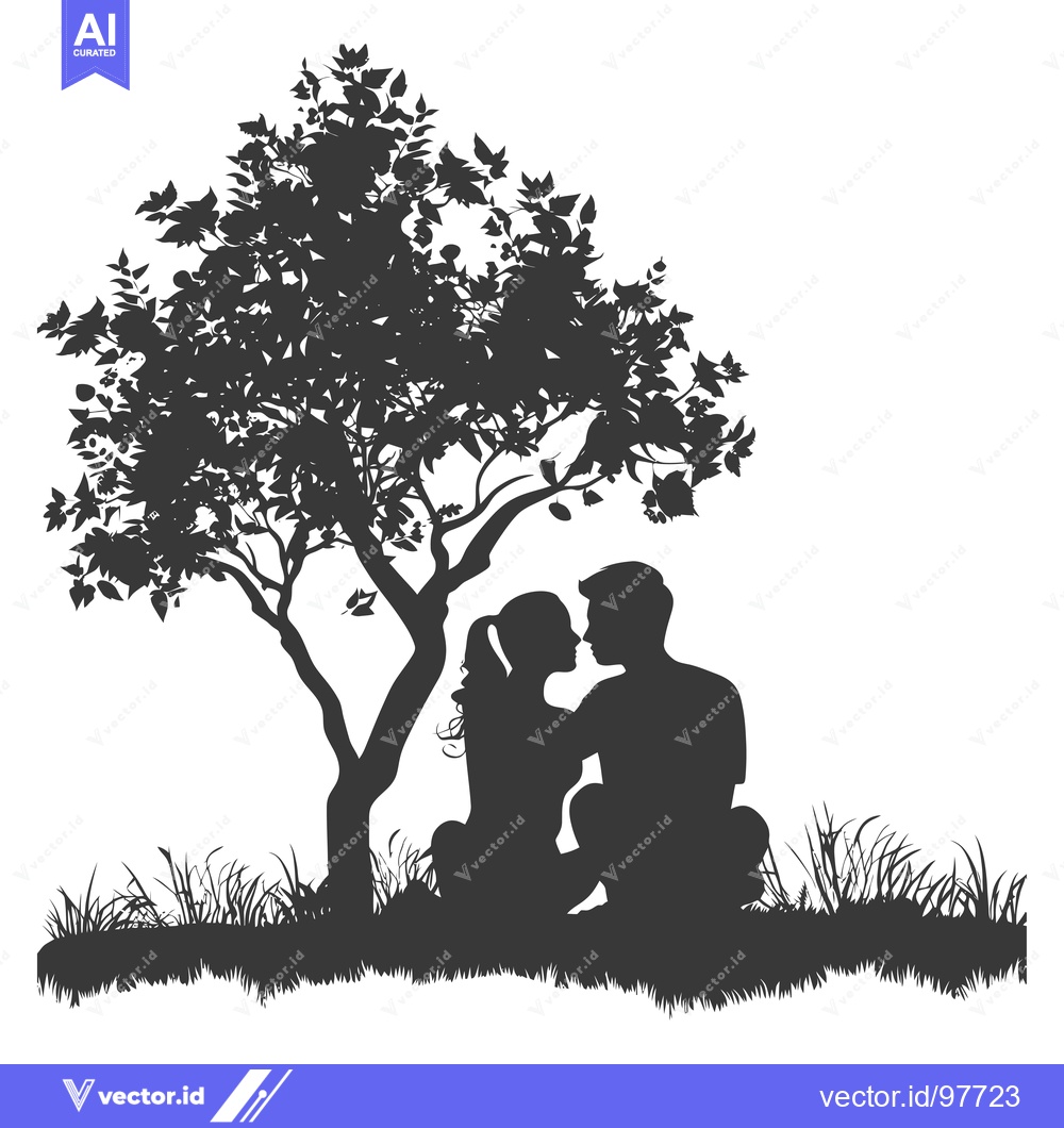 Premium Vector of Silhouette of a couple embracing under a tree