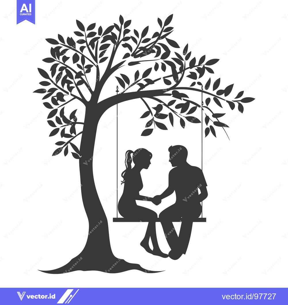 Premium Vector dari Silhouette of a couple holding hands on a swing hanging from a tree