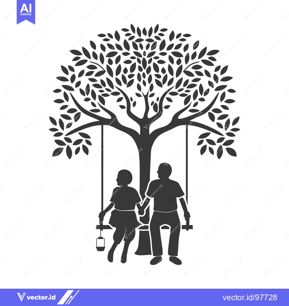 Premium Vector of Silhouette of a couple holding hands on a swing under a tree
